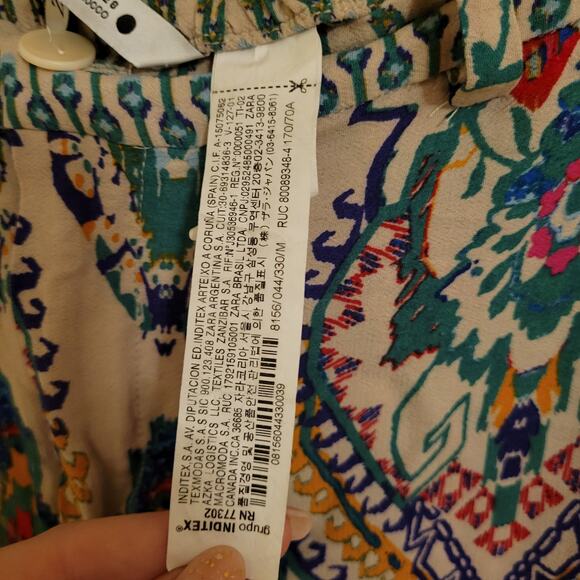 Zara Boho Patterned Lightweight Pants Women's Medium Summer Flare Elastic Waist - Picture 5 of 12